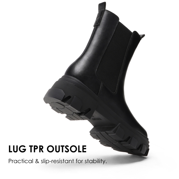 Mid Calf Chunky Chelsea Boots - BLACK PU - 2